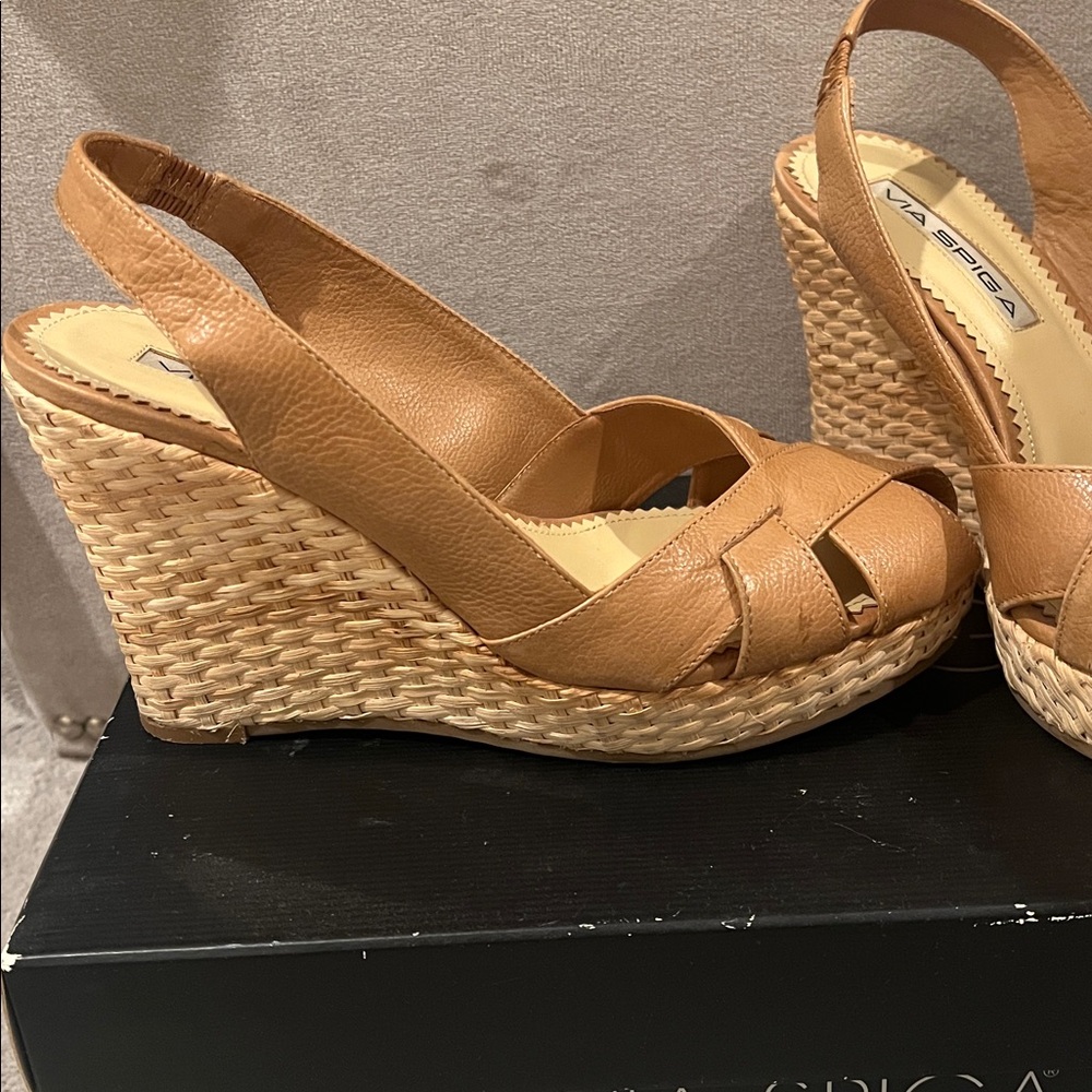 Via Spiga Camel Wedge Sandals - Picture 6 of 6